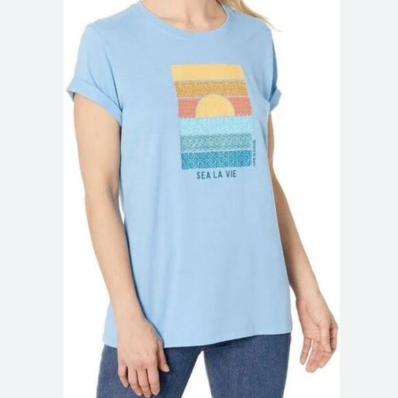 Life Is Good Green Happy Hour & Blue Sea La Vie Short Sleeve Tees Size large - Picture 2 of 14